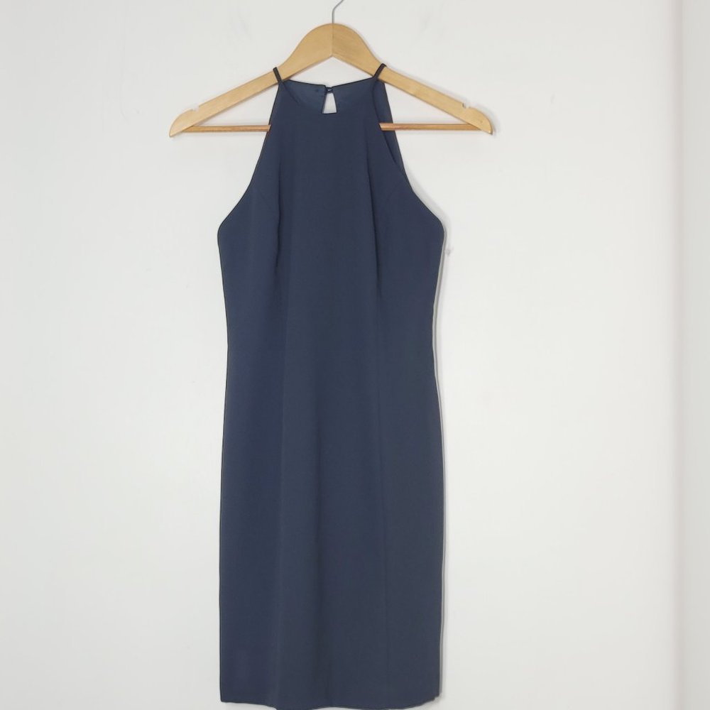 Laundry By Shelli Segal Black Sleeveless Cocktail Open Back Zipper Sheath Dress